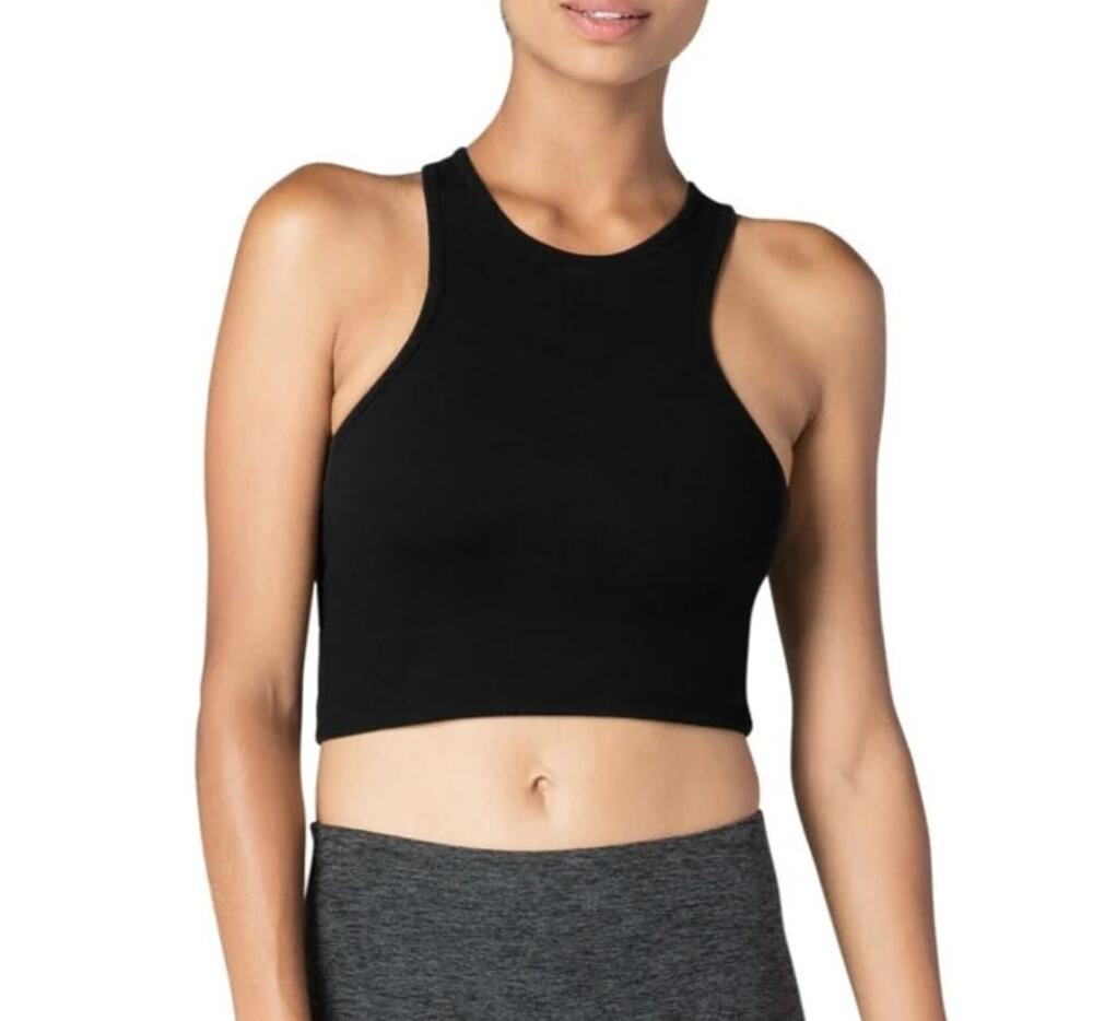 Beyond Yoga Studio Crossback Strap Cropped Yoga Tank Top Black XS